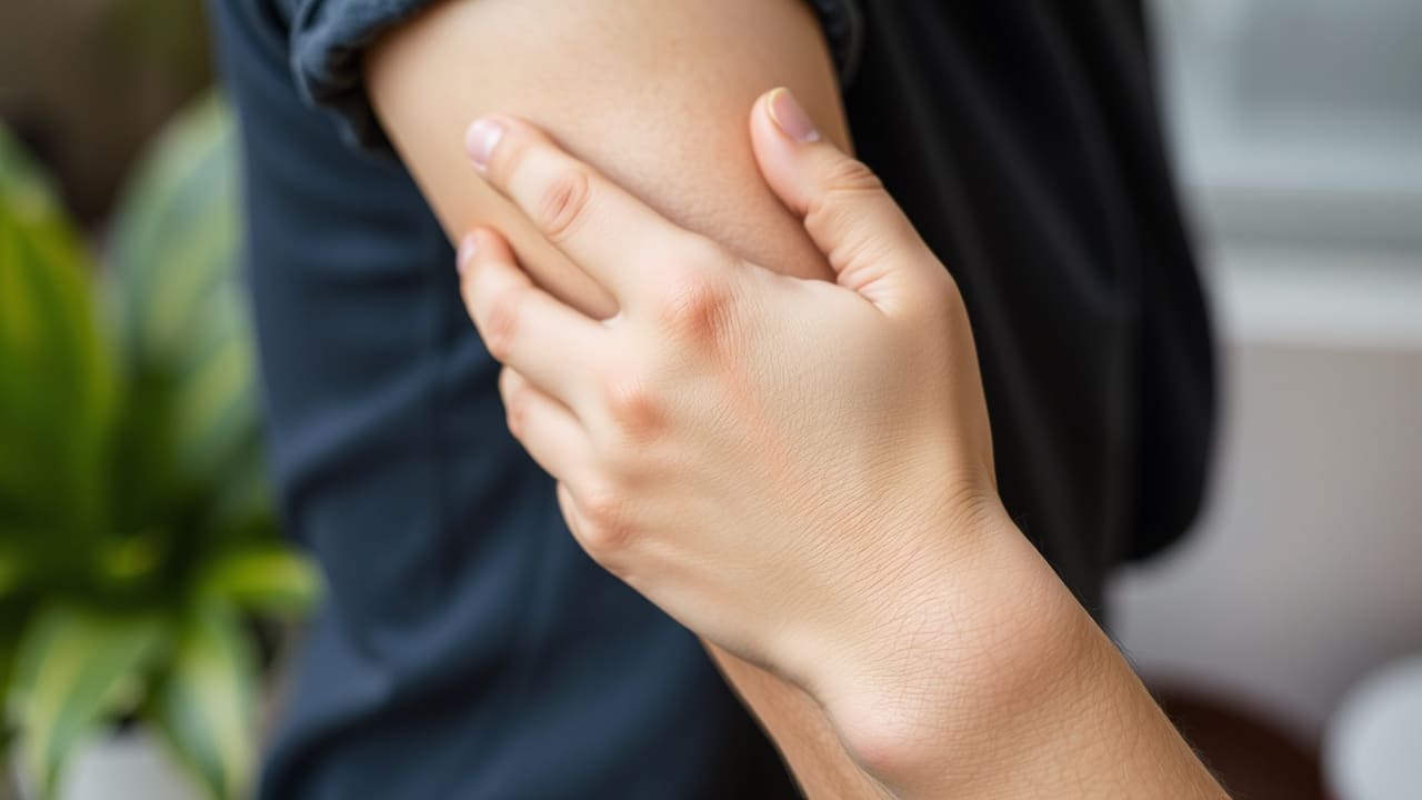 persona cubriéndose el brazo por una dermatitis por estrés
