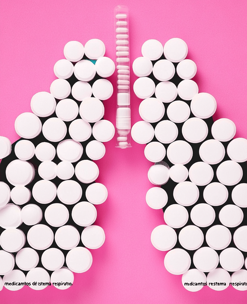 Imagen conceptual de pulmones humanos formados con pastillas blancas sobre fondo rosa, representando 10 medicamentos para tratar enfermedades del sistema respiratorio.